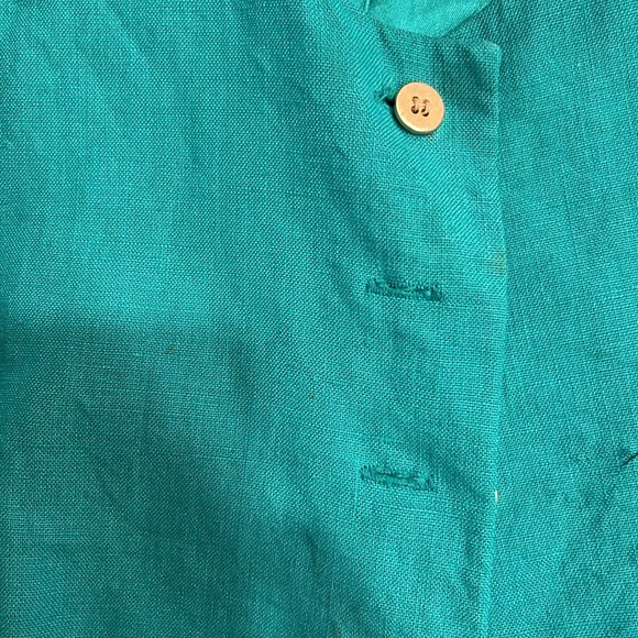 Linen turquoise vintage vest, 6 petite - Picture 4 of 6